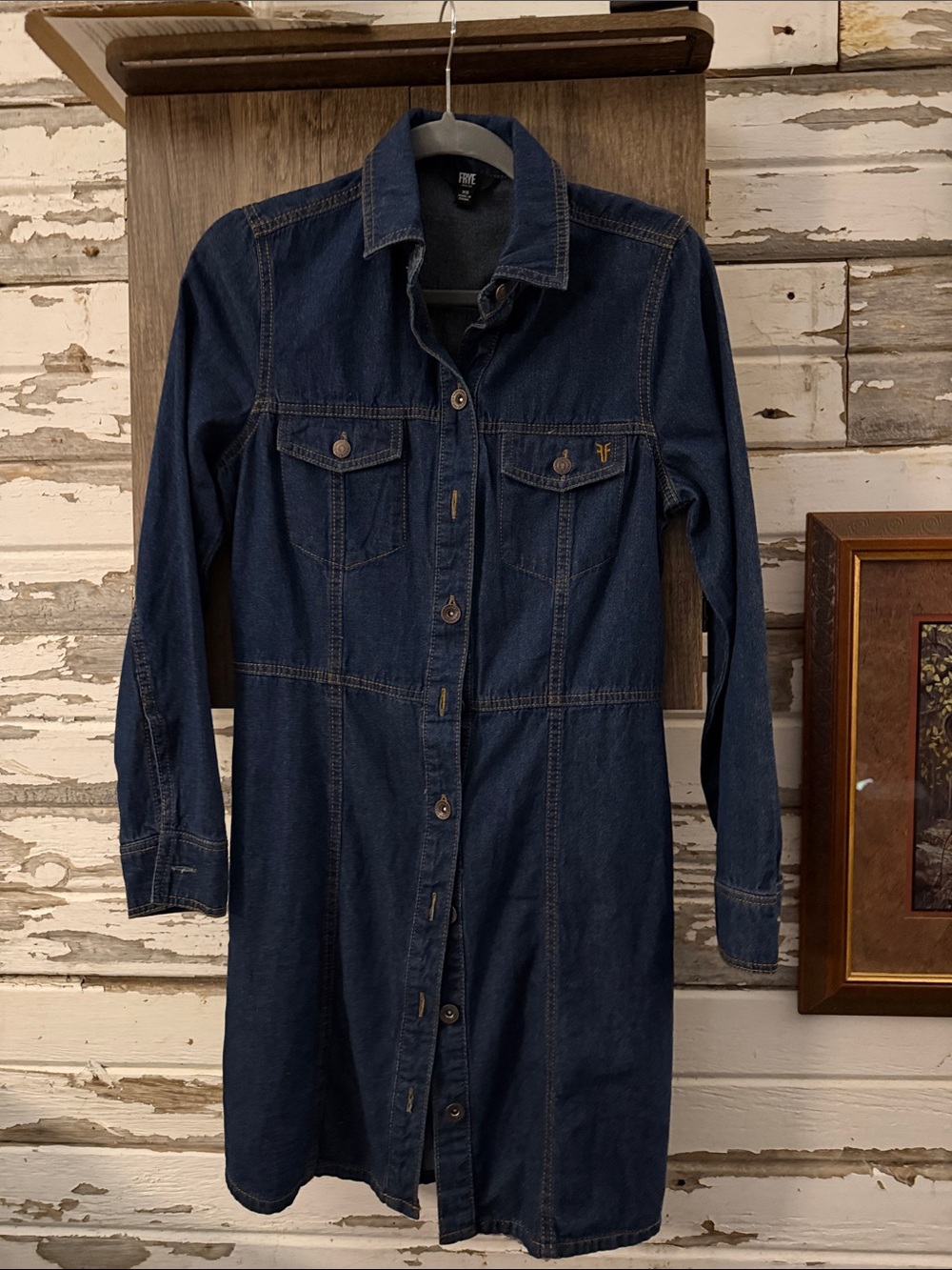 Frye Dark Blue Denim Button-Front Jacket Dress
